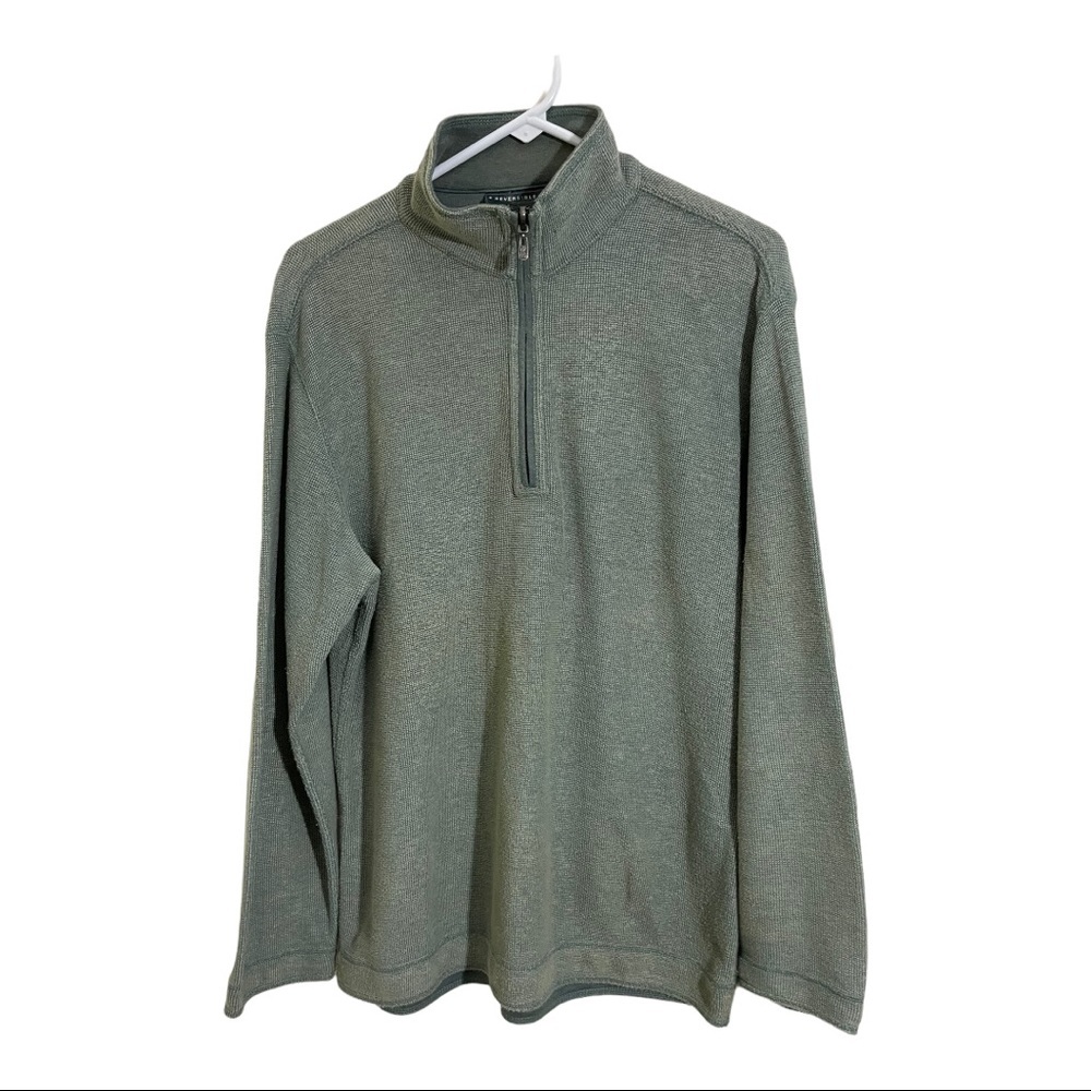Indigo Palms mens Revesible half zip tencel cotton sweater light green Medium